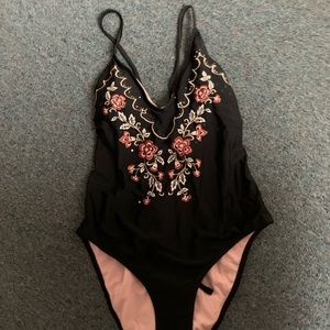 Black Floral One Piece Bathing Suit